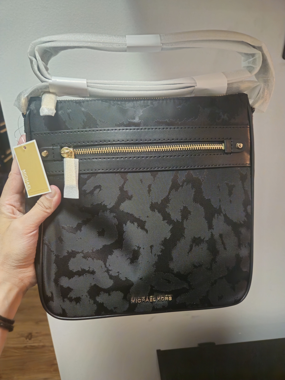 Michael Kors Black Crossbody Bag with Camouflage Jacquard